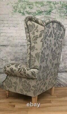 Wing Back Queen Anne Fireside Extra Tall High Back Chair Prestbury Dove Grey