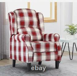 Wing Back Recliner Fireside Checked Fabric Reclining Armchair Living Room 1021