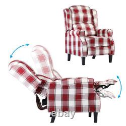 Wing Back Recliner Fireside Checked Fabric Reclining Armchair Sofa Living Room