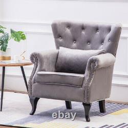 Wing Back Relaxing Sofa Chair Velvet Upholstered Armchair Button Fireside Seat