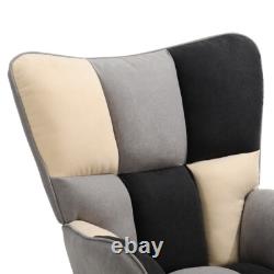 Wing Back Rocking Armchair Recliner Chair Patchwork Fabric Upholstered Tub Chair