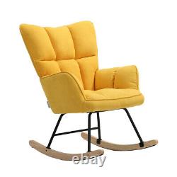 Wing Back Rocking Chair Armchair Recliner Rocker Sofa Fabric Upholstered Yellow