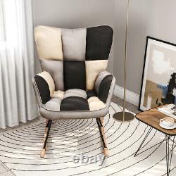 Wing Back Sofa Rocker Armchair Padded Seat Comfy Lounge Rocking Chair Bedroom