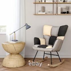 Wing Back Sofa Rocker Armchair Padded Seat Comfy Lounge Rocking Chair Bedroom