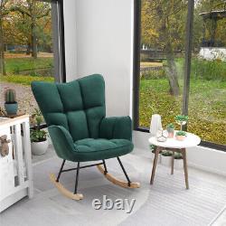 Wing Back Teddy/Linen Rocking Chair Armchair Button Single Sofa Lounge Fireside