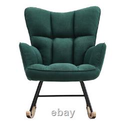 Wing Back Teddy/Linen Rocking Chair Armchair Button Single Sofa Lounge Fireside