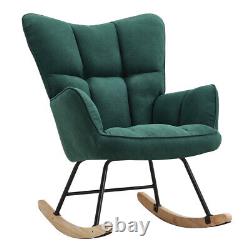 Wing Back Teddy/Linen Rocking Chair Armchair Button Single Sofa Lounge Fireside