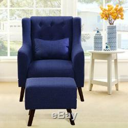 Wing Back Tub Chair Fabric Button Fireside Occasional Armchair With Footstool