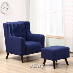 Wing Back Tub Chair Fabric Button Fireside Occasional Armchair With Footstool