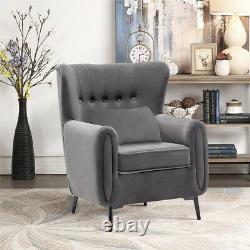 Wing Back Velvet Armchair With Metal Legs Fireside Tub Sofa Chair Home Furniture