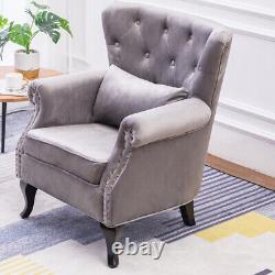 Wing Back Velvet Fabric Armchair Studded Fireside Reception Chair Home Office