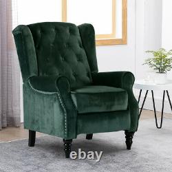 Wing Back Velvet Recliner Chair Button Tufted Occasional Armchair Fireside Home