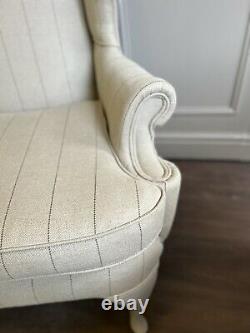Wing Backed Fireside Arm Chair Edwardian Style French Type Linen Fabric Country