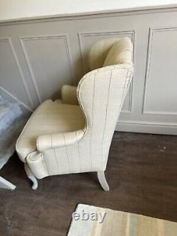 Wing Backed Fireside Arm Chair Edwardian Style French Type Linen Fabric Country