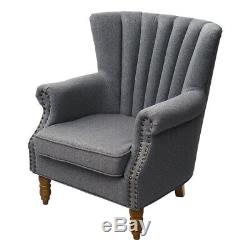 Wing Backed Queen Anne Style Fireside Tub Chair Armchair Wooden Legs Winged Sofa