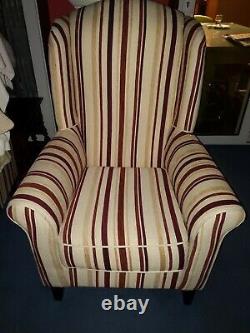 Wing-Backed Striped Fabric Fireside Chair