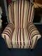 Wing-backed Striped Fabric Fireside Chair