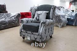 Wing Chair Fireside High Back Armchair Antler Stag Charcoal Grey