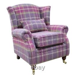 Wing Chair Fireside High Back Armchair Balmoral Amethyst Check Fabric P&s