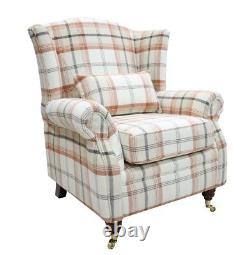 Wing Chair Fireside High Back Armchair Balmoral Autumn Check Fabric P&s
