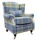 Wing Chair Fireside High Back Armchair Balmoral Chambray Check Fabric P&s