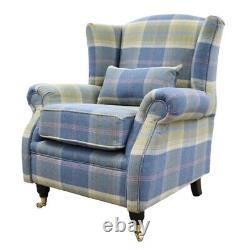 Wing Chair Fireside High Back Armchair Balmoral Chambray Check Fabric P&s
