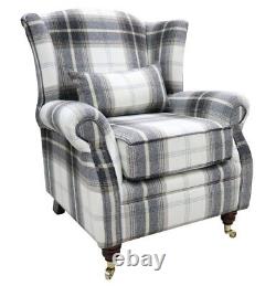 Wing Chair Fireside High Back Armchair Balmoral Charcoal Check Fabric P&s