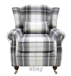 Wing Chair Fireside High Back Armchair Balmoral Charcoal Check Fabric P&s