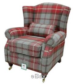 Wing Chair Fireside High Back Armchair Balmoral Cherry Red Check Checked PS