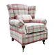 Wing Chair Fireside High Back Armchair Balmoral Cranerry Check Fabric P&s