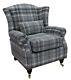 Wing Chair Fireside High Back Armchair Balmoral Dove Grey Check Fabric P&s