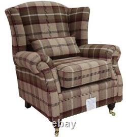Wing Chair Fireside High Back Armchair Balmoral Mulberry Check Fabric P&s