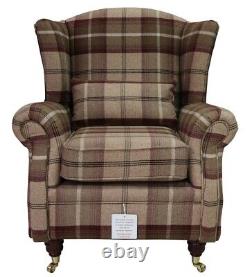 Wing Chair Fireside High Back Armchair Balmoral Mulberry Check Fabric P&s