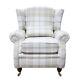 Wing Chair Fireside High Back Armchair Balmoral Nutural Check Fabric P&s