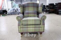 Wing Chair Fireside High Back Armchair Balmoral Pistachio Check Fabric P&s