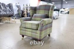 Wing Chair Fireside High Back Armchair Balmoral Pistachio Check Fabric P&s