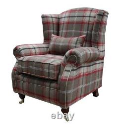 Wing Chair Fireside High Back Armchair Balmoral Rosso Check Fabric P&s