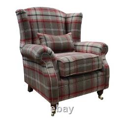 Wing Chair Fireside High Back Armchair Balmoral Rosso Check Fabric P&s
