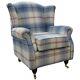Wing Chair Fireside High Back Armchair Balmoral Royal Blue Check Fabric P&s
