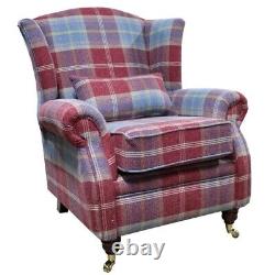 Wing Chair Fireside High Back Armchair Balmoral Ruby Check Fabric P&s