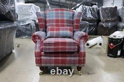 Wing Chair Fireside High Back Armchair Balmoral Ruby Check Fabric P&s