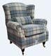 Wing Chair Fireside High Back Armchair Balmoral Sky Check Fabric P&s