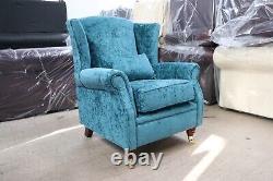 Wing Chair Fireside High Back Armchair Nuovo Kingfisher Blue Fabric