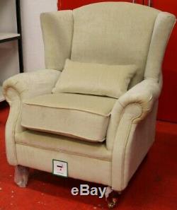 Wing Chair Fireside High Back Armchair Velluto Chiffon Beige Fabric EX DISPLAY