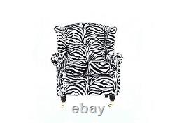 Wing Chair Fireside High Back Armchair Zebra Animal Print Fabric