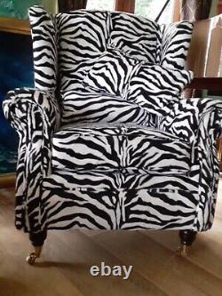 Wing Chair Fireside High Back Armchair Zebra Animal Print Fabric
