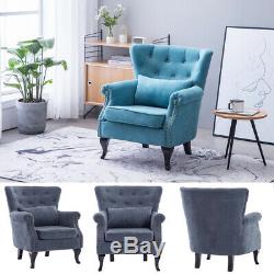 Wing Chair High Back Buttoned Fabric Tub Armchair Fireside Living Room withPillow