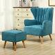 Wing High Back Queen Anne Cottage Chair Armchair Fireside Fabric With Foot Stool