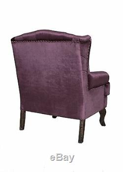 Wing back Fireside Armchair Nursing Queen Ann Velour Crush Purple Violet Velvet