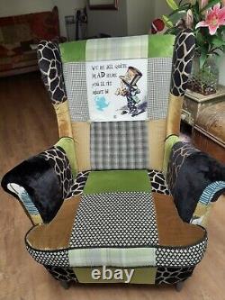 Wing back fireside armchair patchwork featMad Hatter